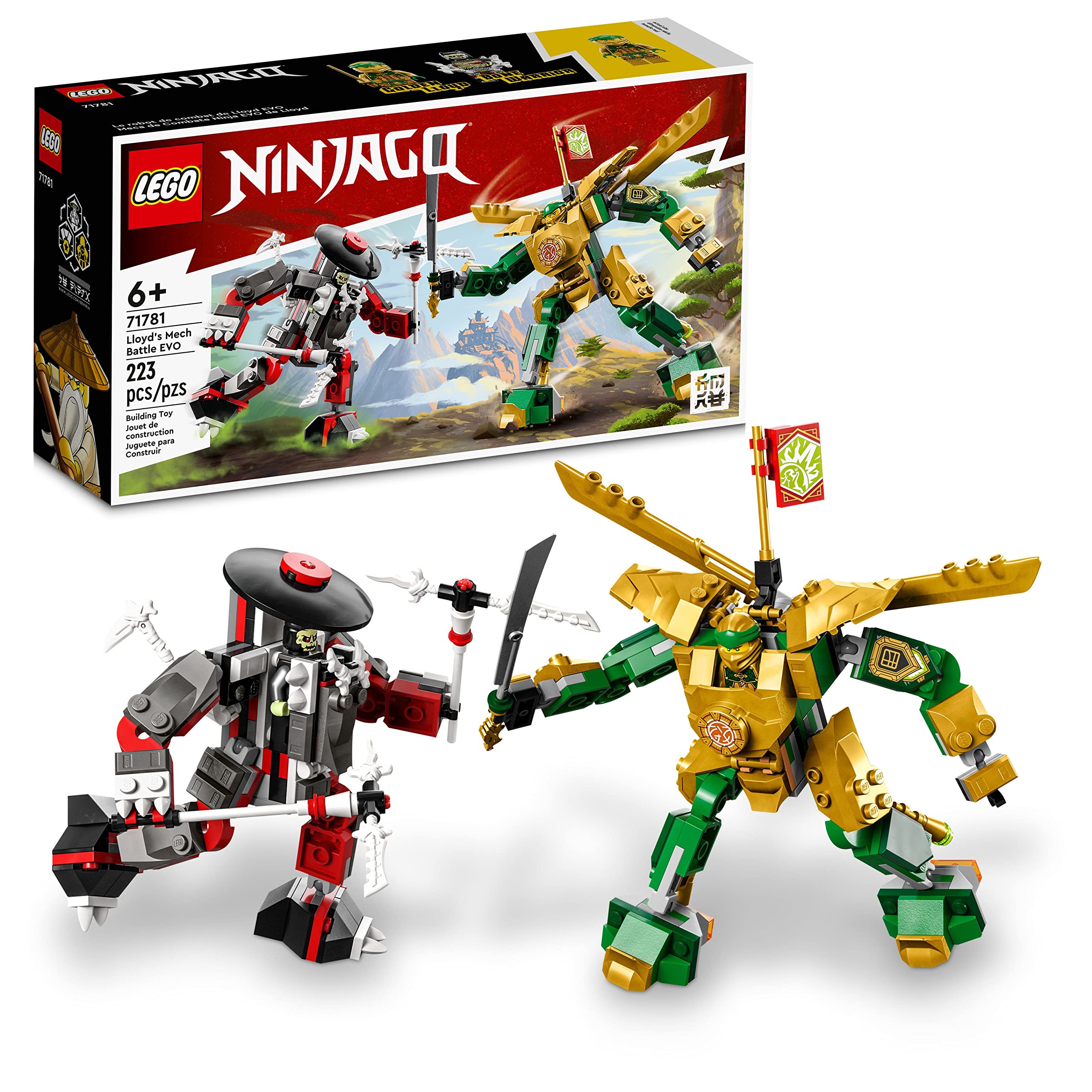 LEGO NINJAGO Lloyd’s Mech Battle EVO front view with sword for action-packed play