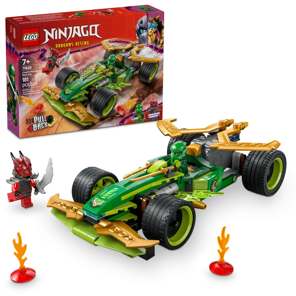 LEGO NINJAGO Lloyd’s pull-back race car ready for quick, action-packed pretend races.