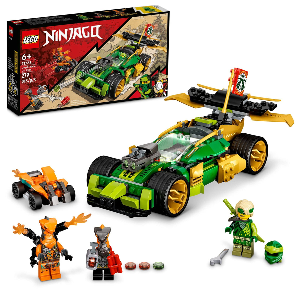 LEGO NINJAGO Lloyd's Race Car EVO front view for fast, action-packed building play