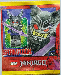 LEGO Ninjago Lord Garmadon minifigure with sword for display or play.