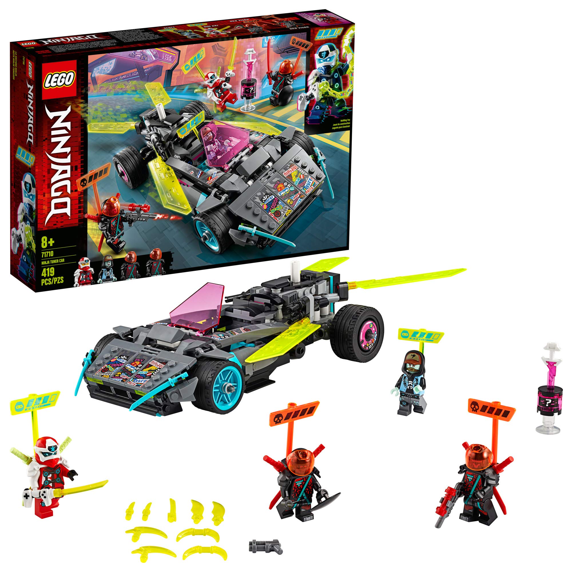 LEGO NINJAGO Ninja Tuner Car transforms into flying vehicle for dynamic play.