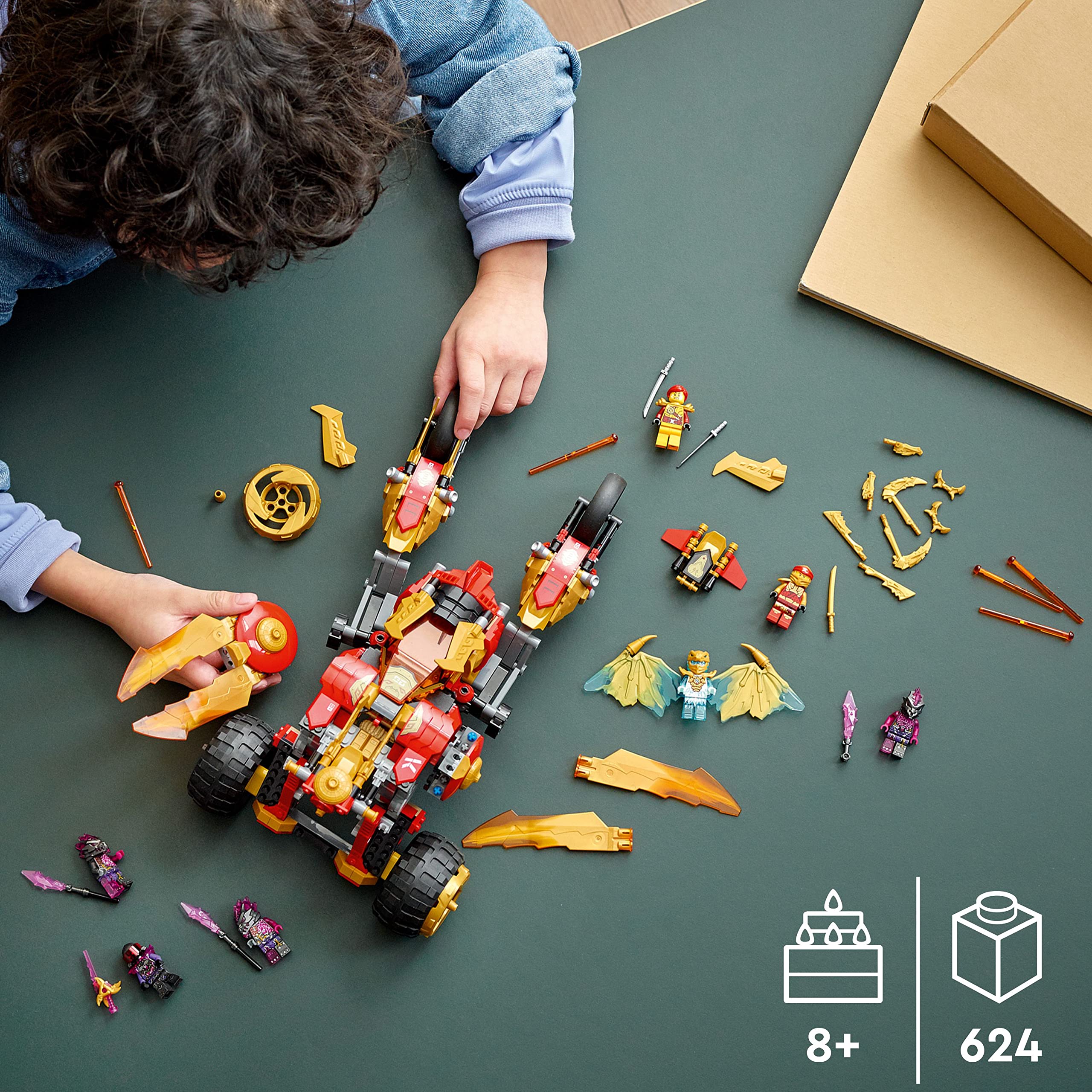 LEGO NINJAGO Raider playset offers 624 pieces for creative building.