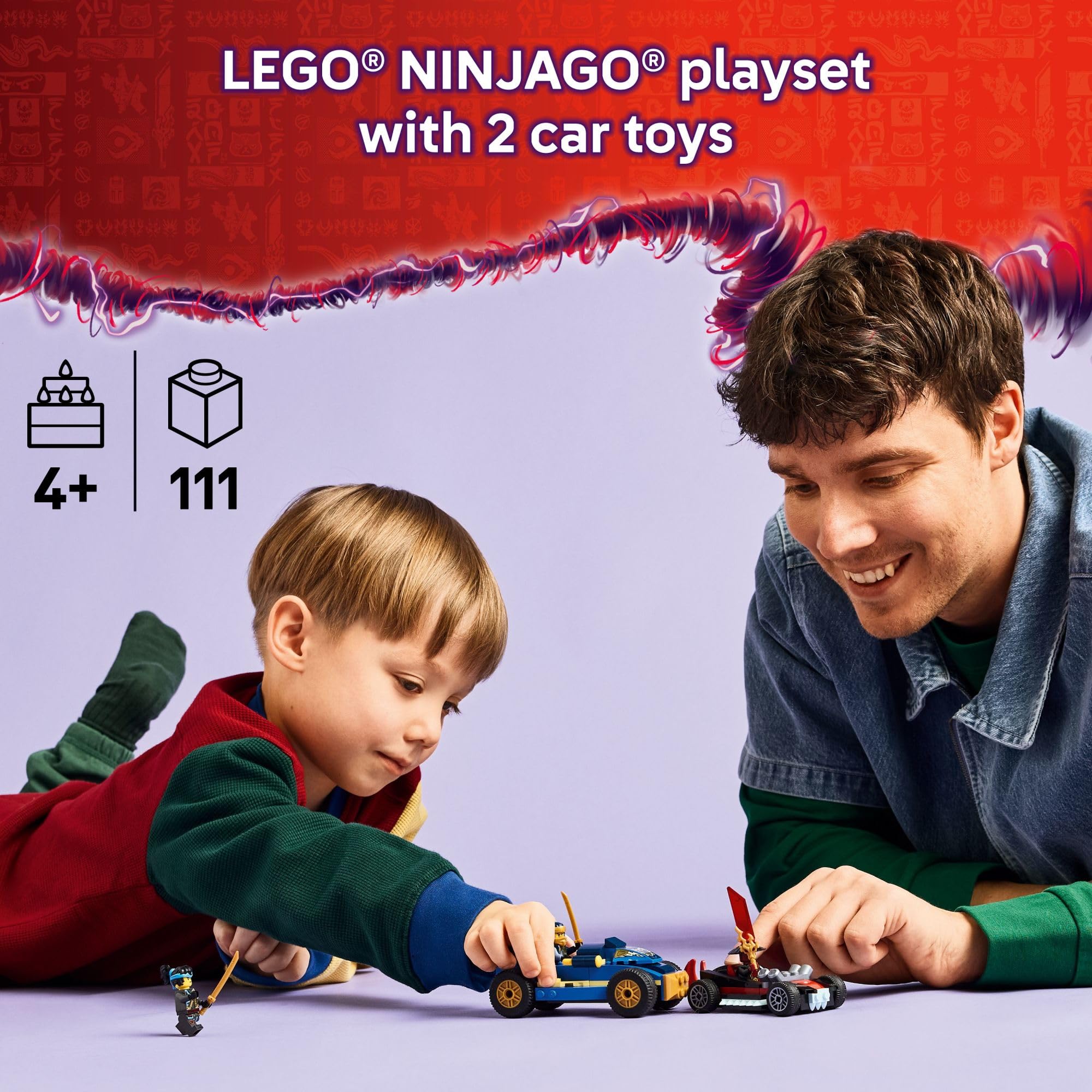 LEGO NINJAGO Rogue race car with dual shooters ready for action-filled play