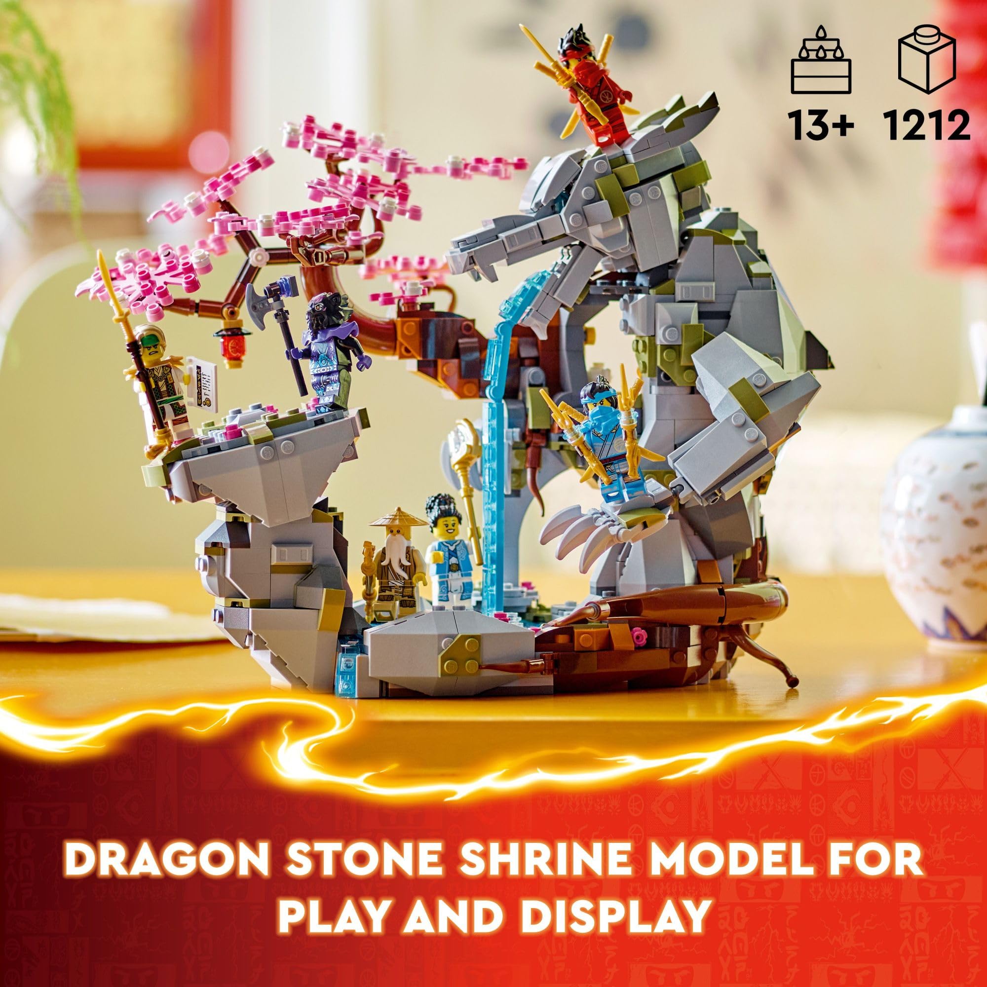 LEGO NINJAGO Dragon Stone Shrine training area in motion for battles