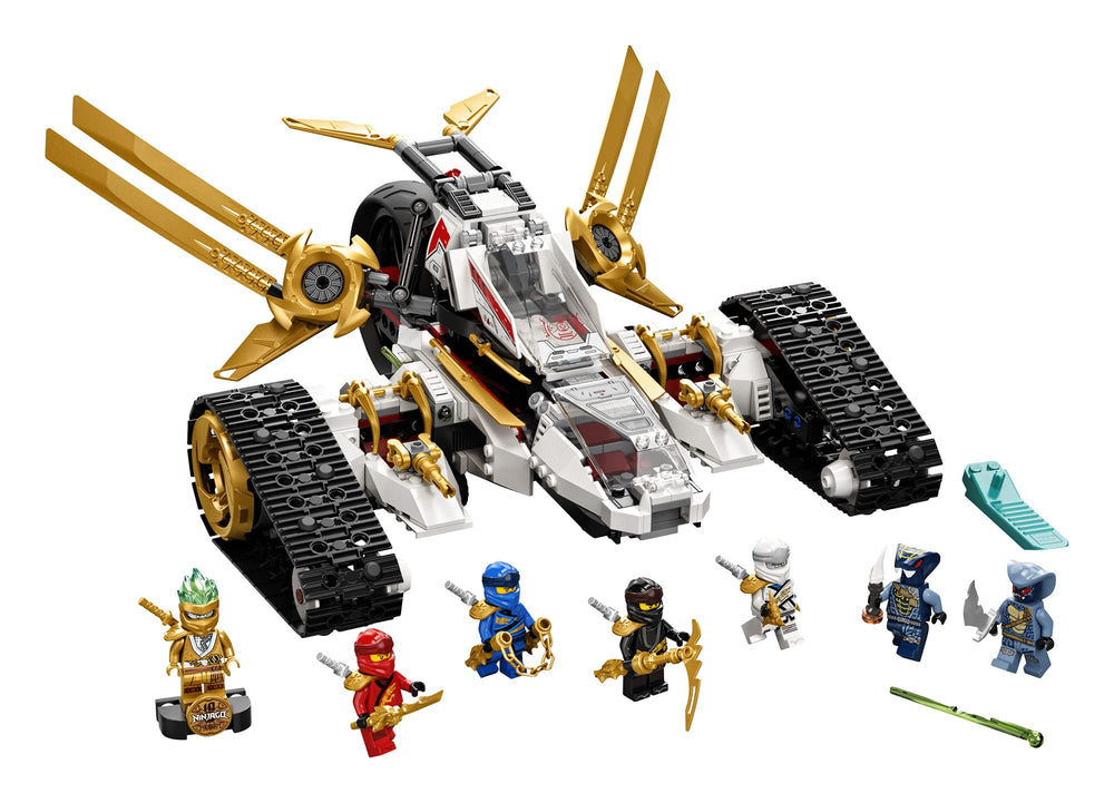LEGO NINJAGO Ultra Sonic Raider motorcycle design invites fast ground adventures.