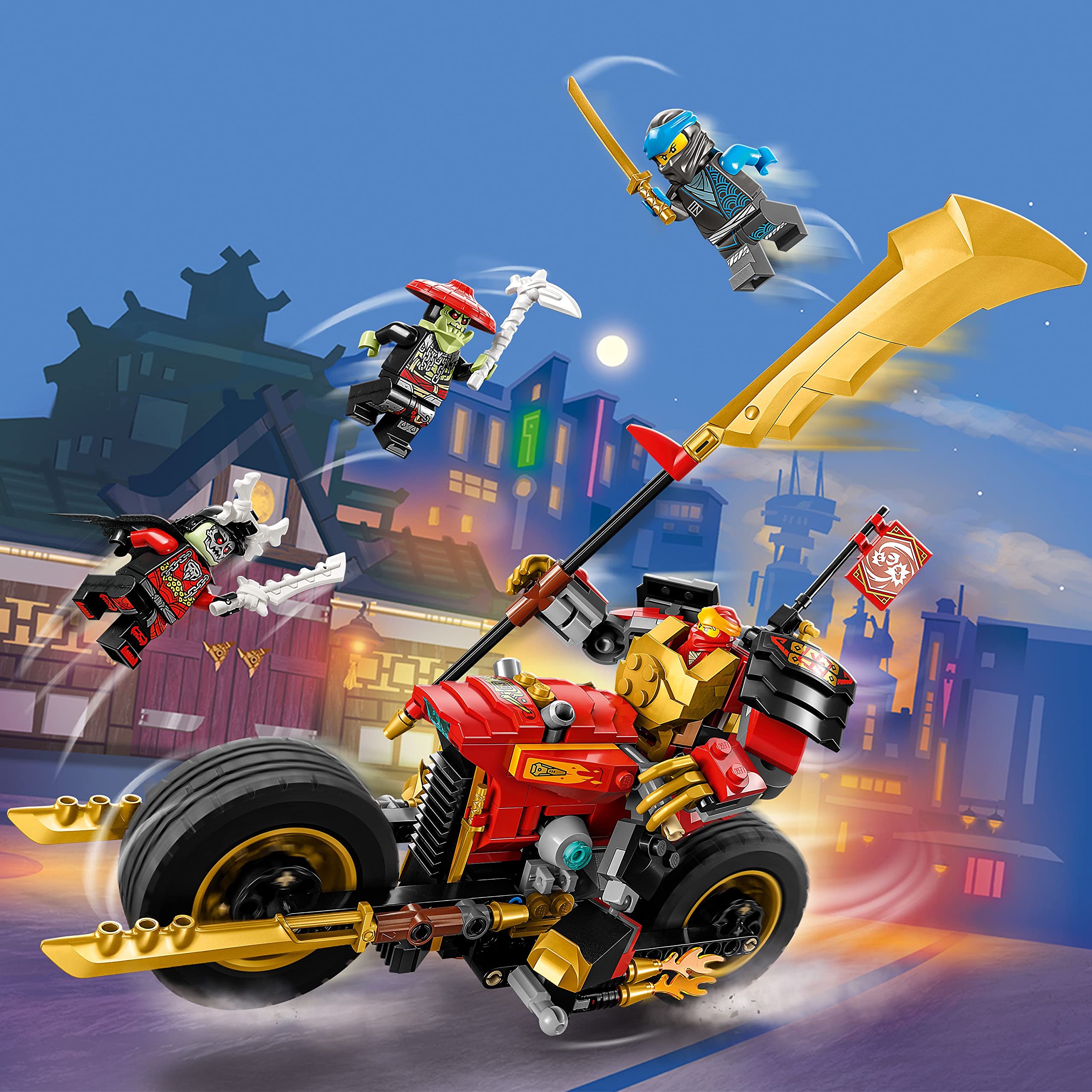 LEGO NINJAGO upgrade-ready ninja motorbike with golden panels for customization