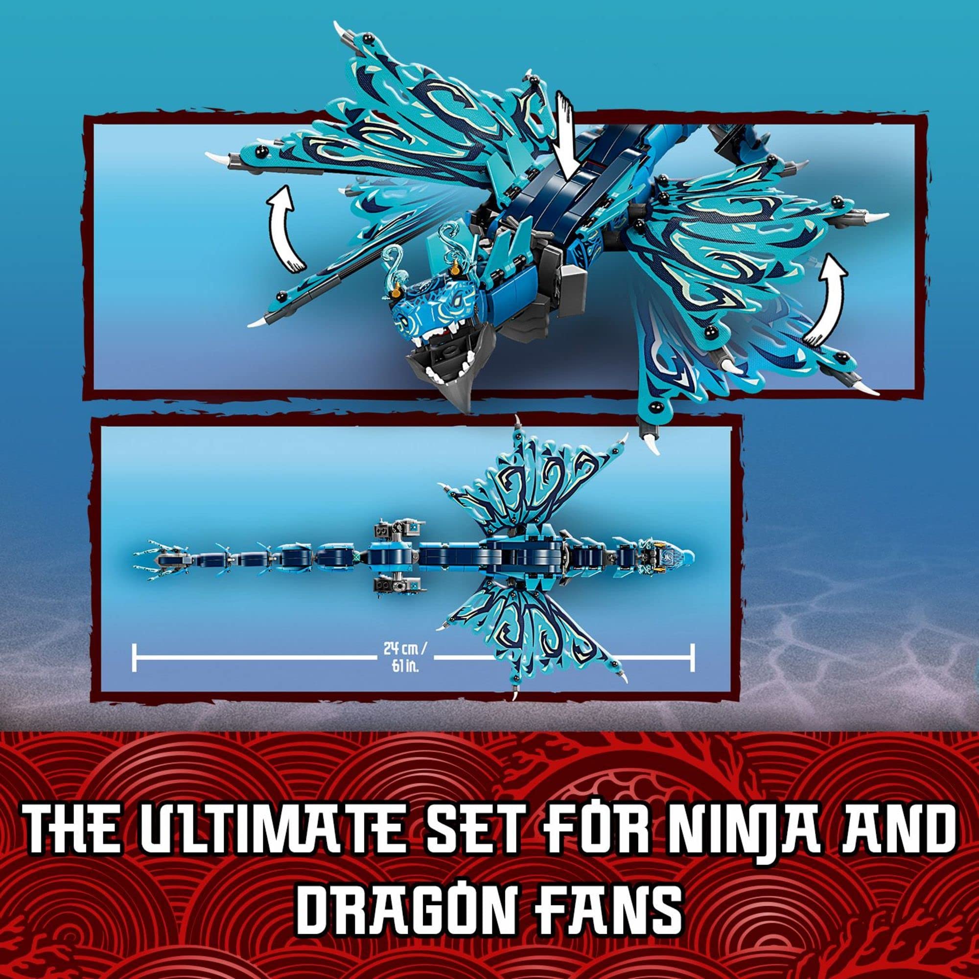 LEGO NINJAGO Water Dragon wings extended for high-flying battles