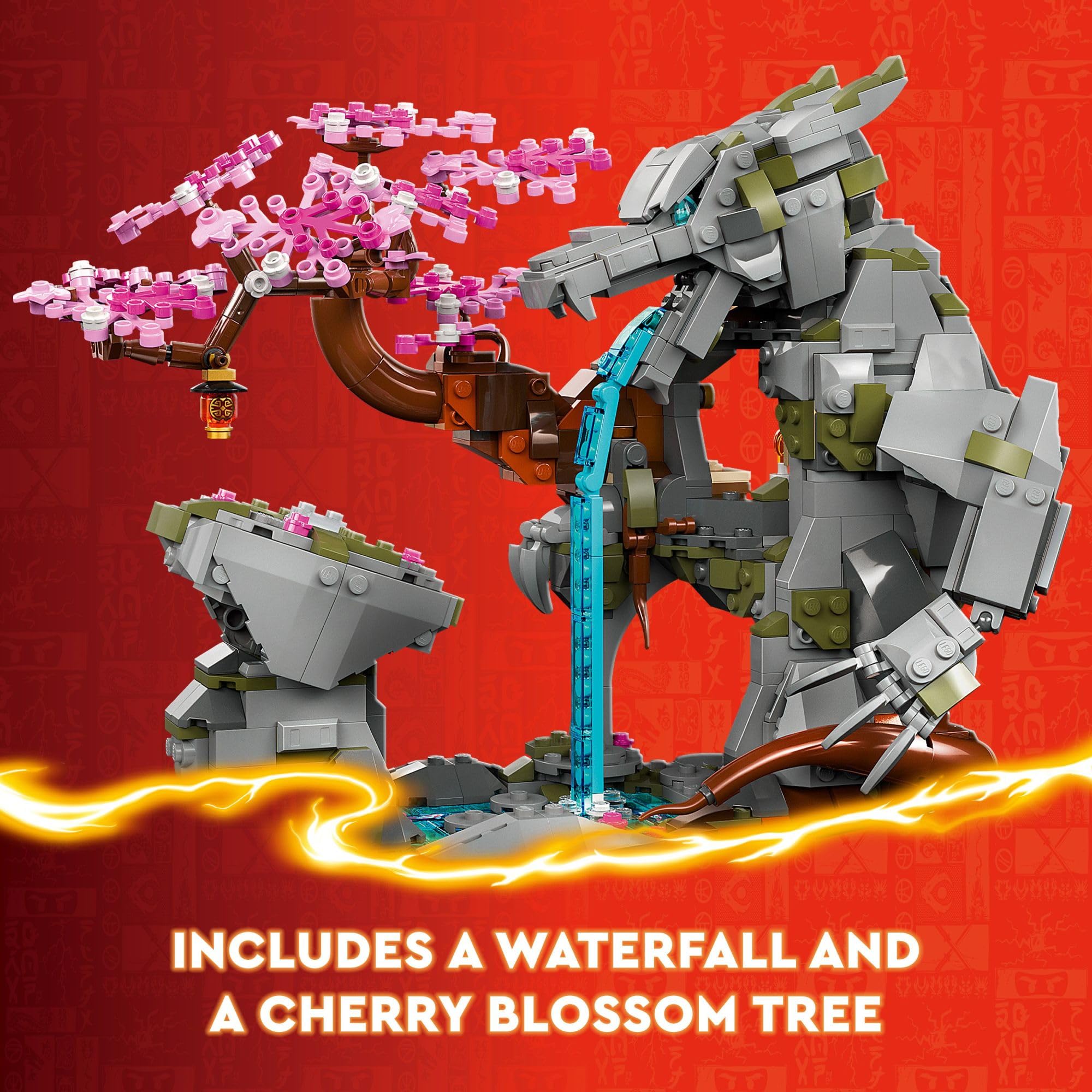 LEGO NINJAGO Dragon Stone Shrine waterfall scene adds atmosphere