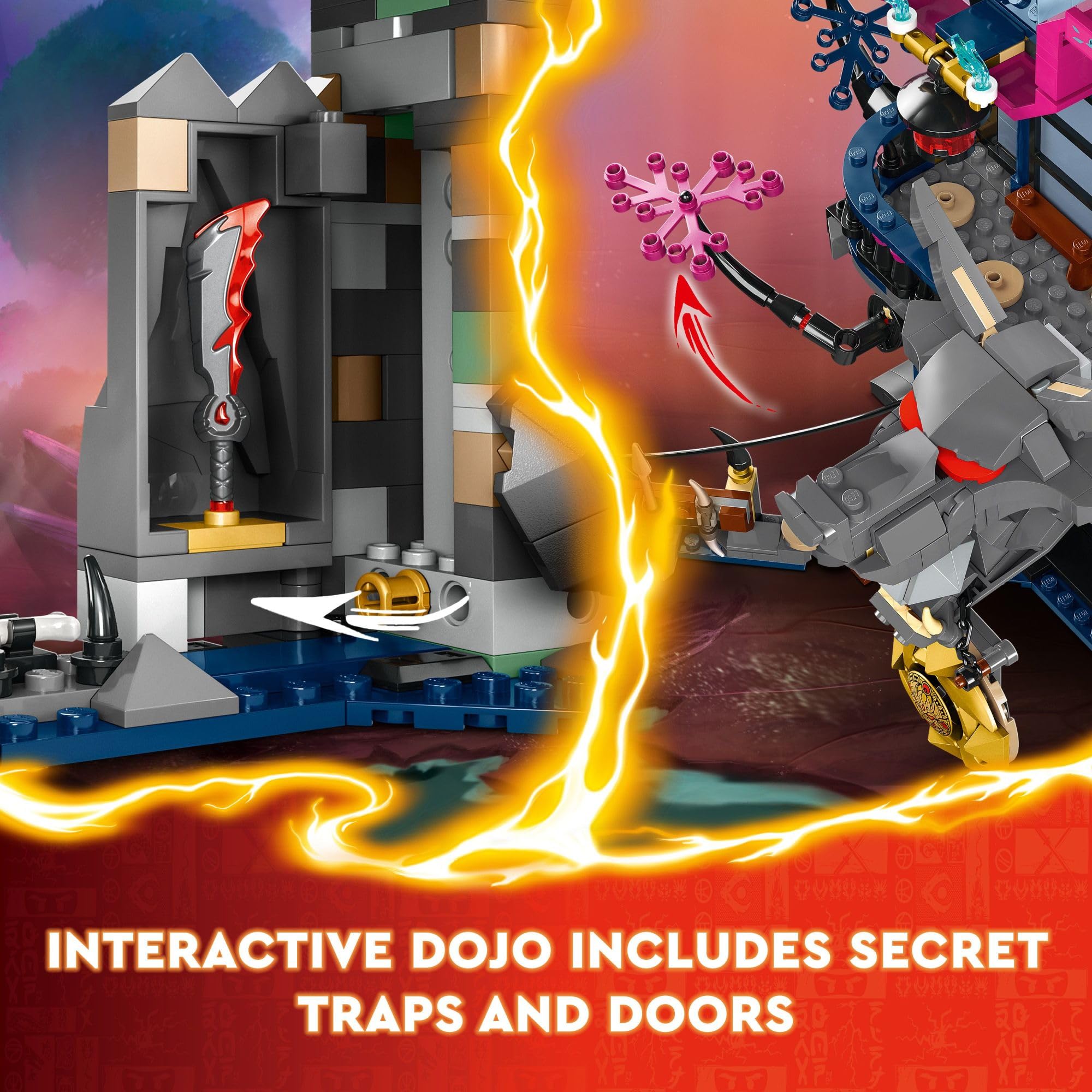 LEGO Ninjago Wolf Mask Shadow Dojo secret door reveals hidden sword accessory