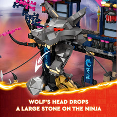 LEGO Ninjago Wolf Mask Shadow Dojo weapons rack enhances role-play gear access