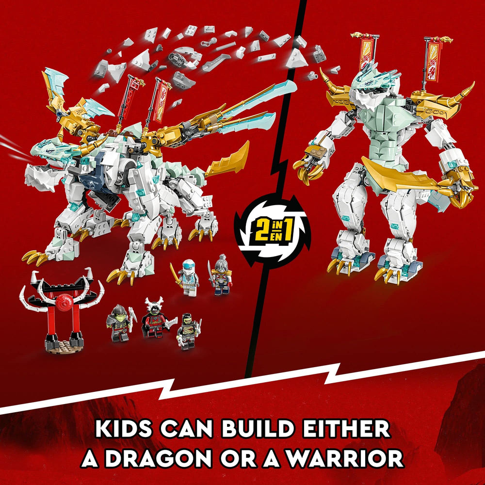 LEGO NINJAGO Zane and Pixal minifigures for ninja battles.