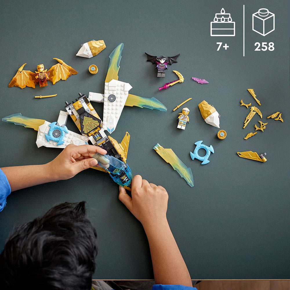 LEGO NINJAGO Golden Dragon Jet looks striking on display in kids' rooms.