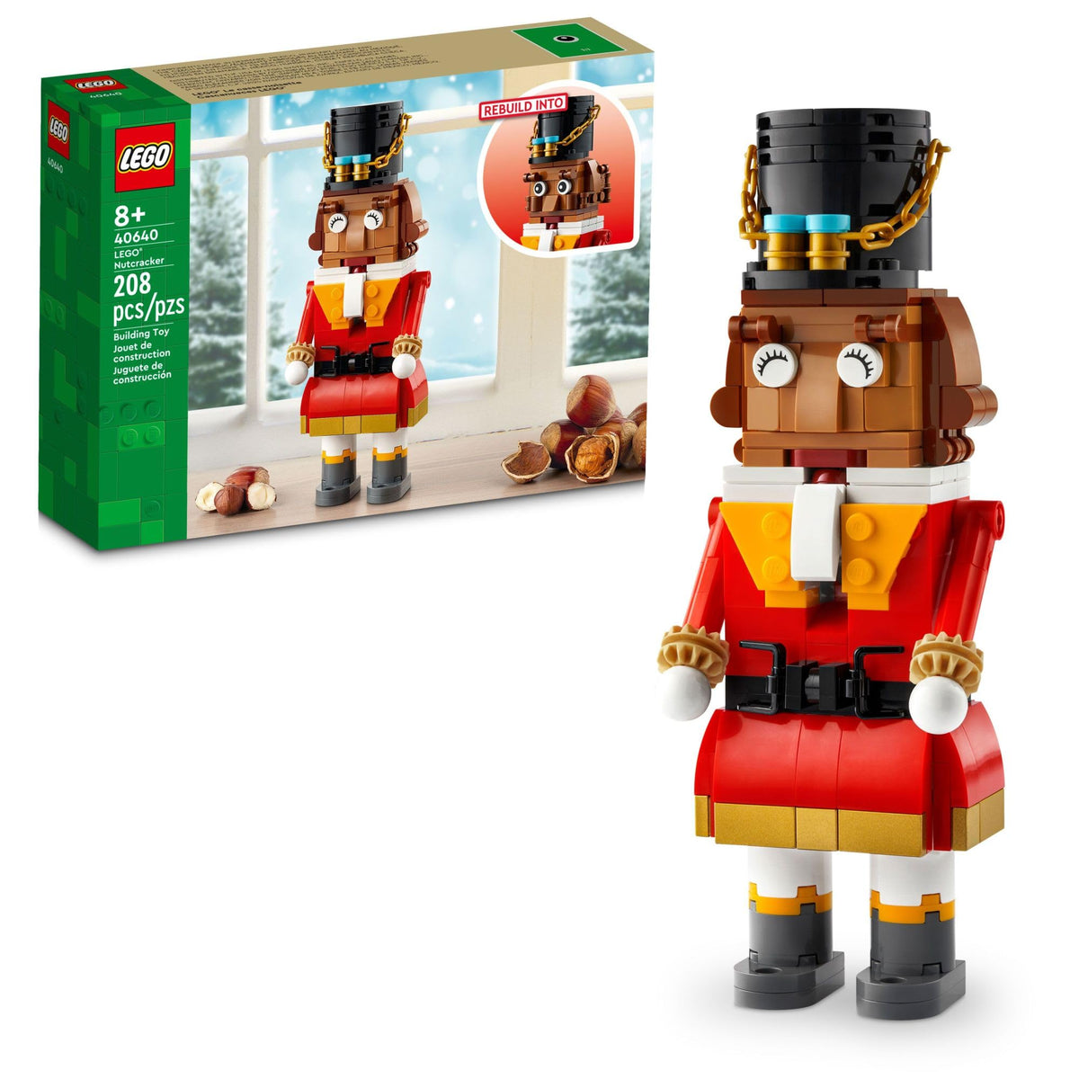 LEGO Nutcracker figure front view with red coat and top hat for festive display