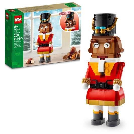 LEGO Nutcracker figure front view with red coat and top hat for festive display
