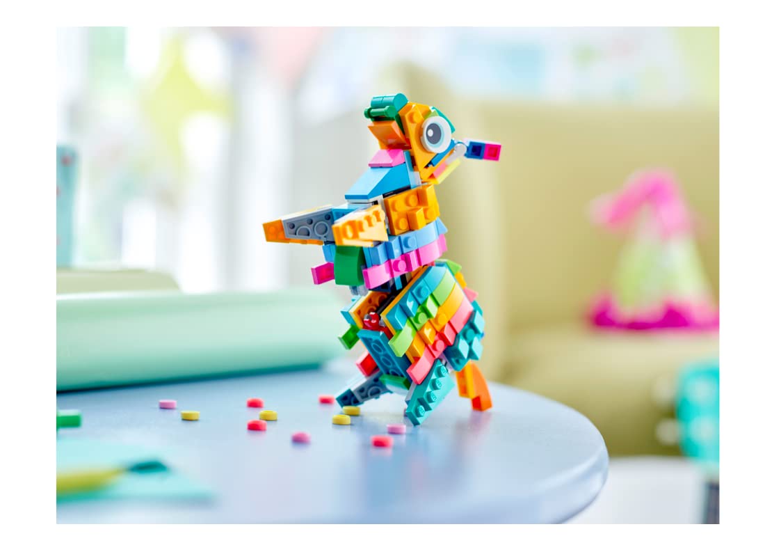 LEGO Pinata bottom candy-drop reveals mini bricks during a surprise