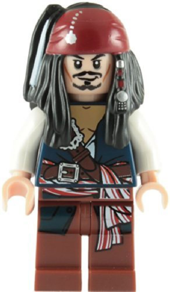 LEGO Pirates of the Caribbean Captain Jack Sparrow minifigure, a detailed posable figure for display and play