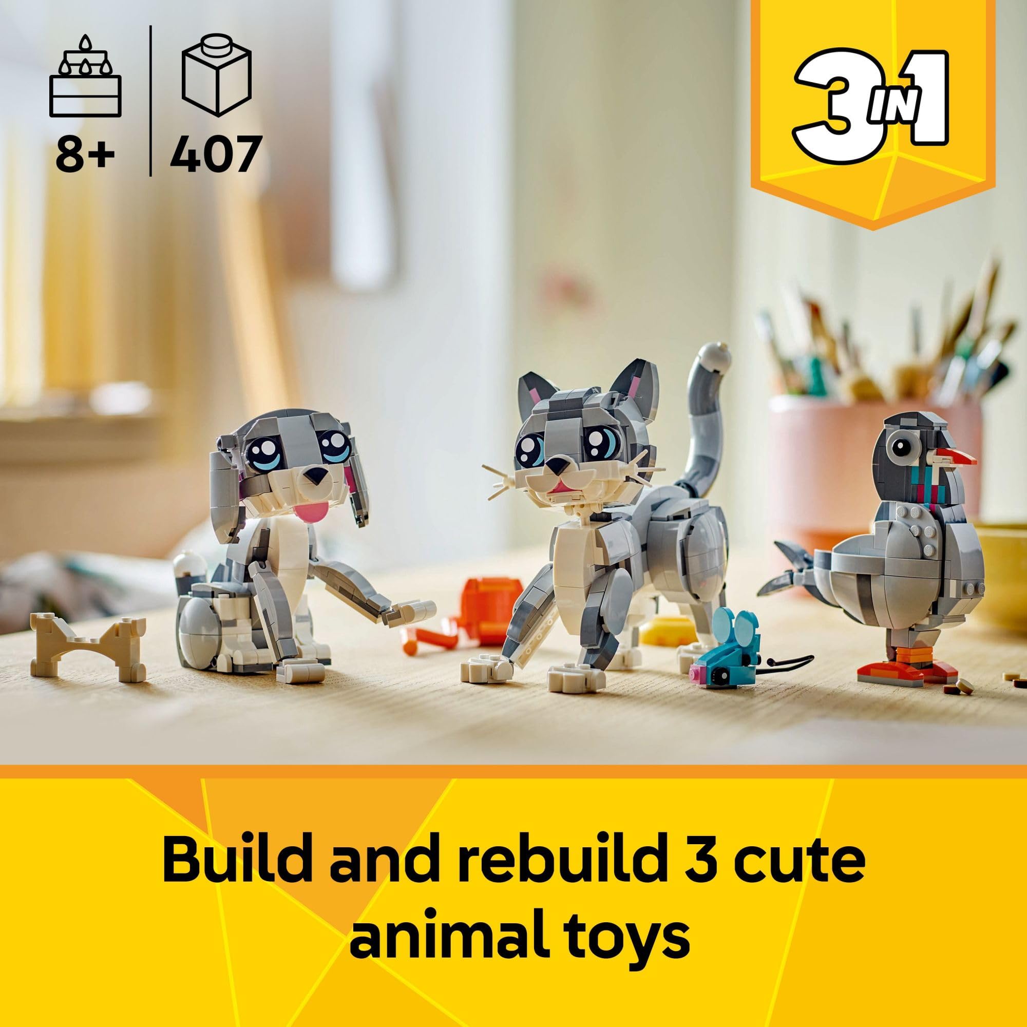 LEGO Playful Cat Toy dog figure ready for adventures and pretend pet care.