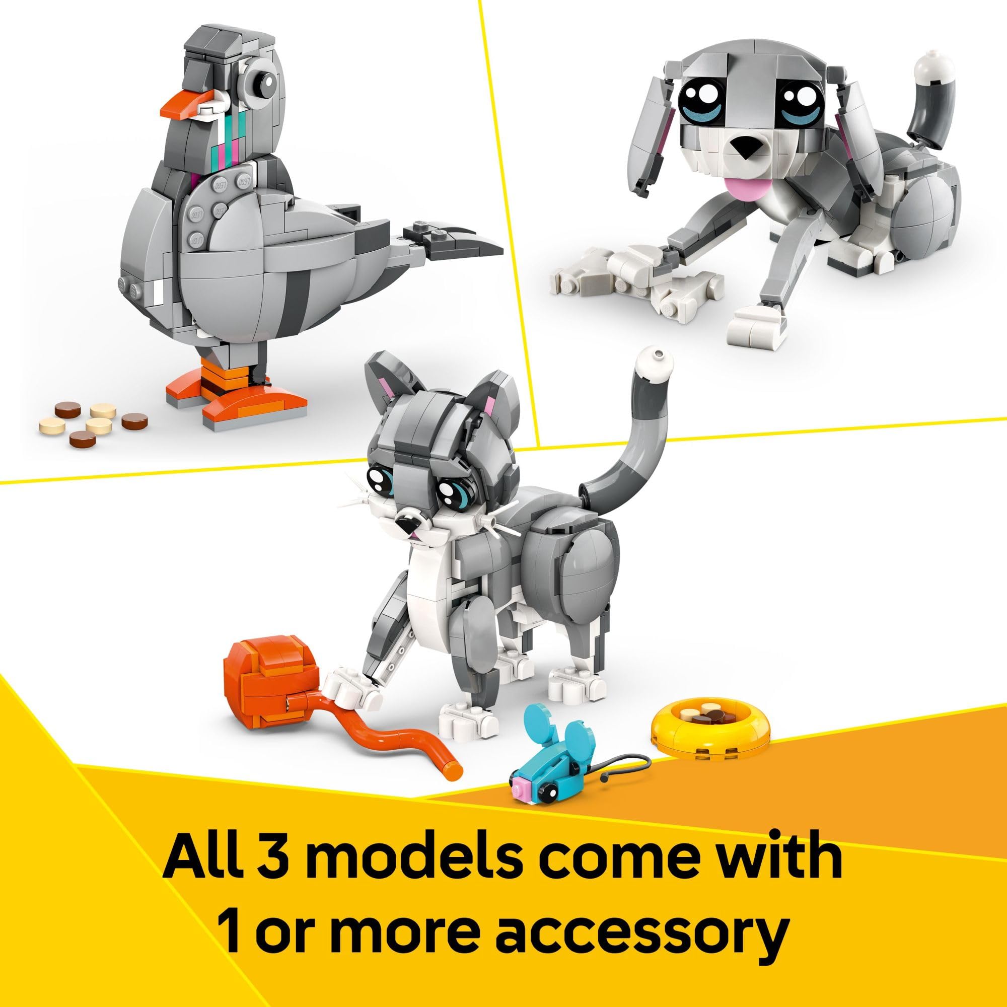 LEGO Playful Cat Toy food bowl and mouse accessory for realistic play.