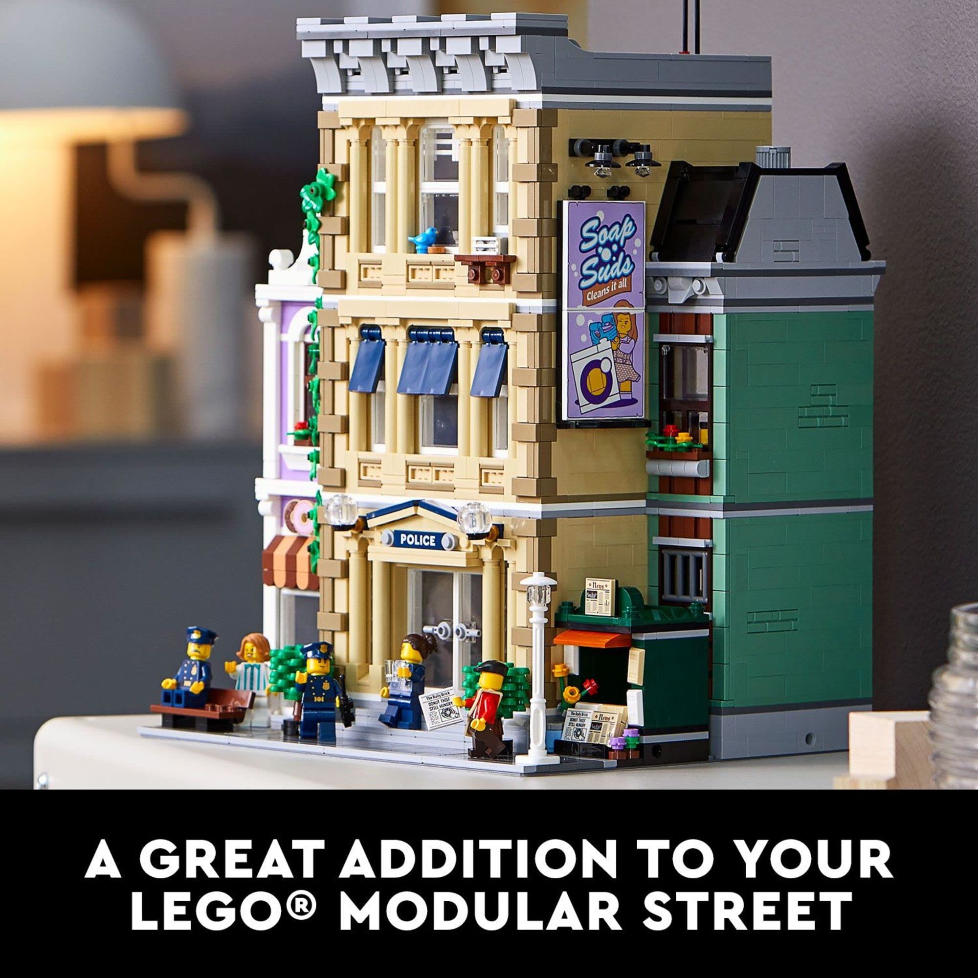 LEGO Police Station 10278 interior stairs showing multi floor layout