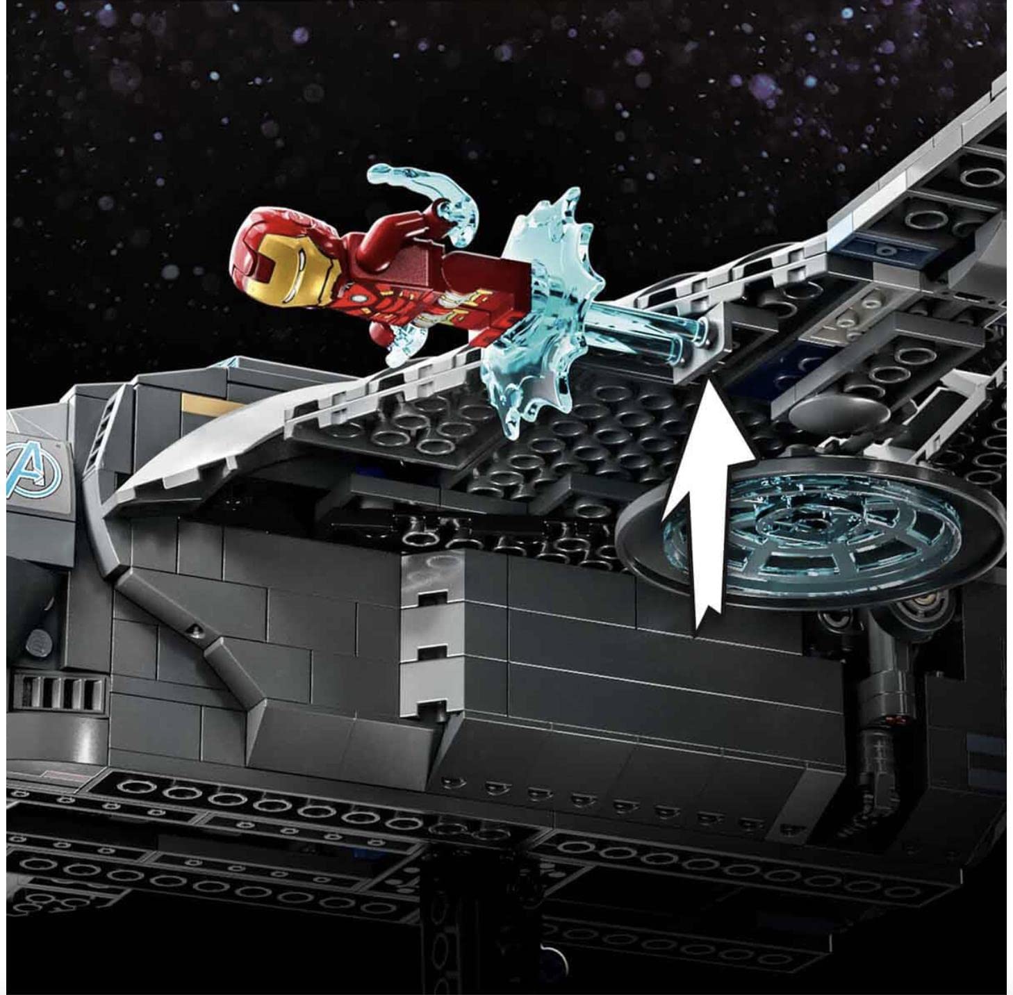 LEGO Quinjet passenger compartment offering seating for figures during space missions.