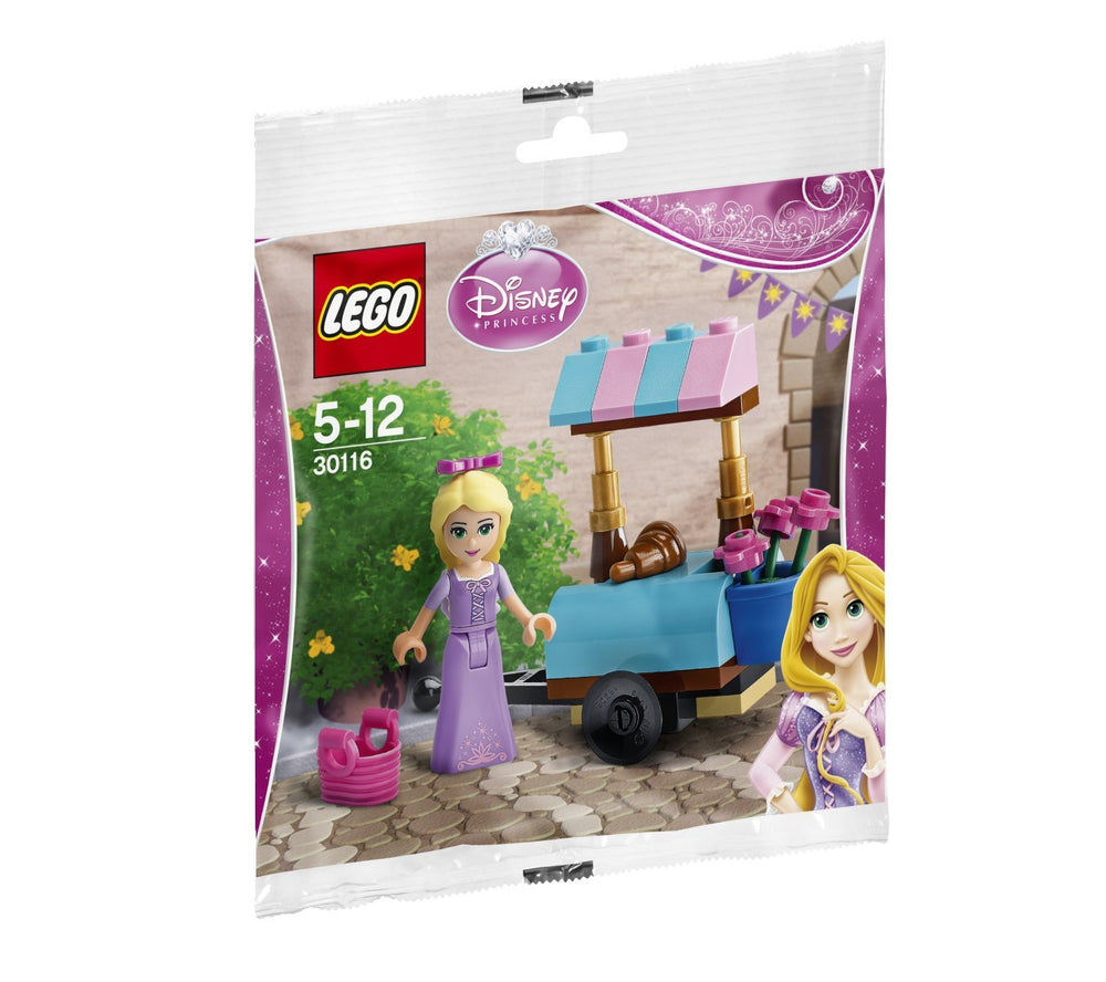 Rapunzel minifigure in a market-scene setup for imaginative play
