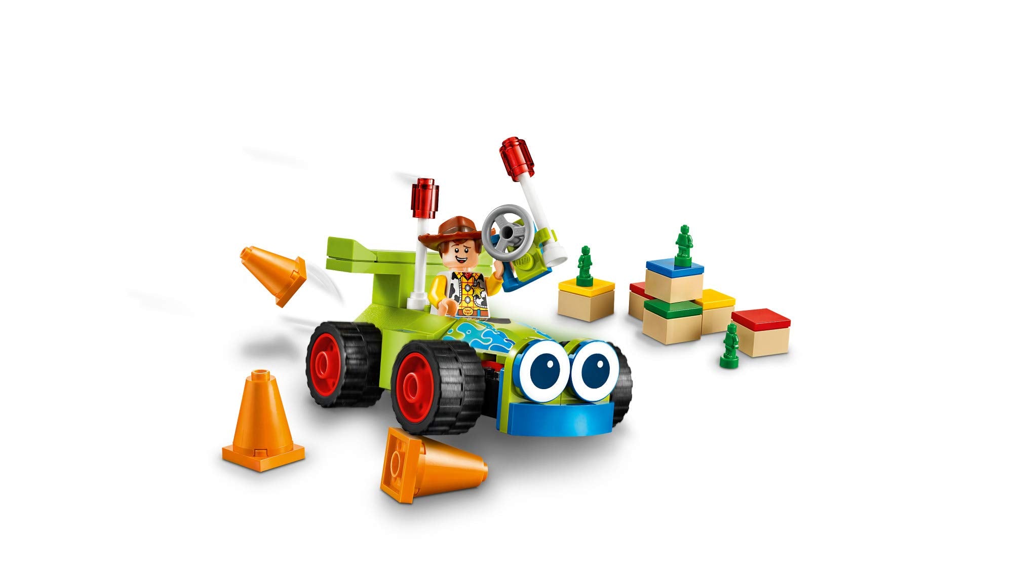 LEGO RC car dimensions show a compact, desk-friendly model.