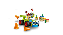 LEGO RC car dimensions show a compact, desk-friendly model.