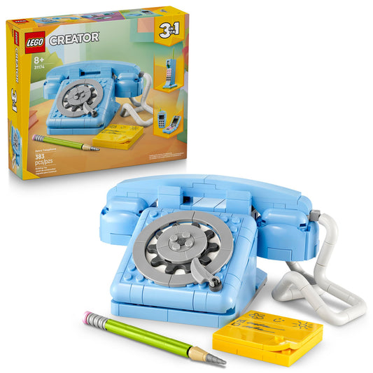 Lego Retro Telephone assembly in progress, showcasing three-in-one vintage design for creative play.
