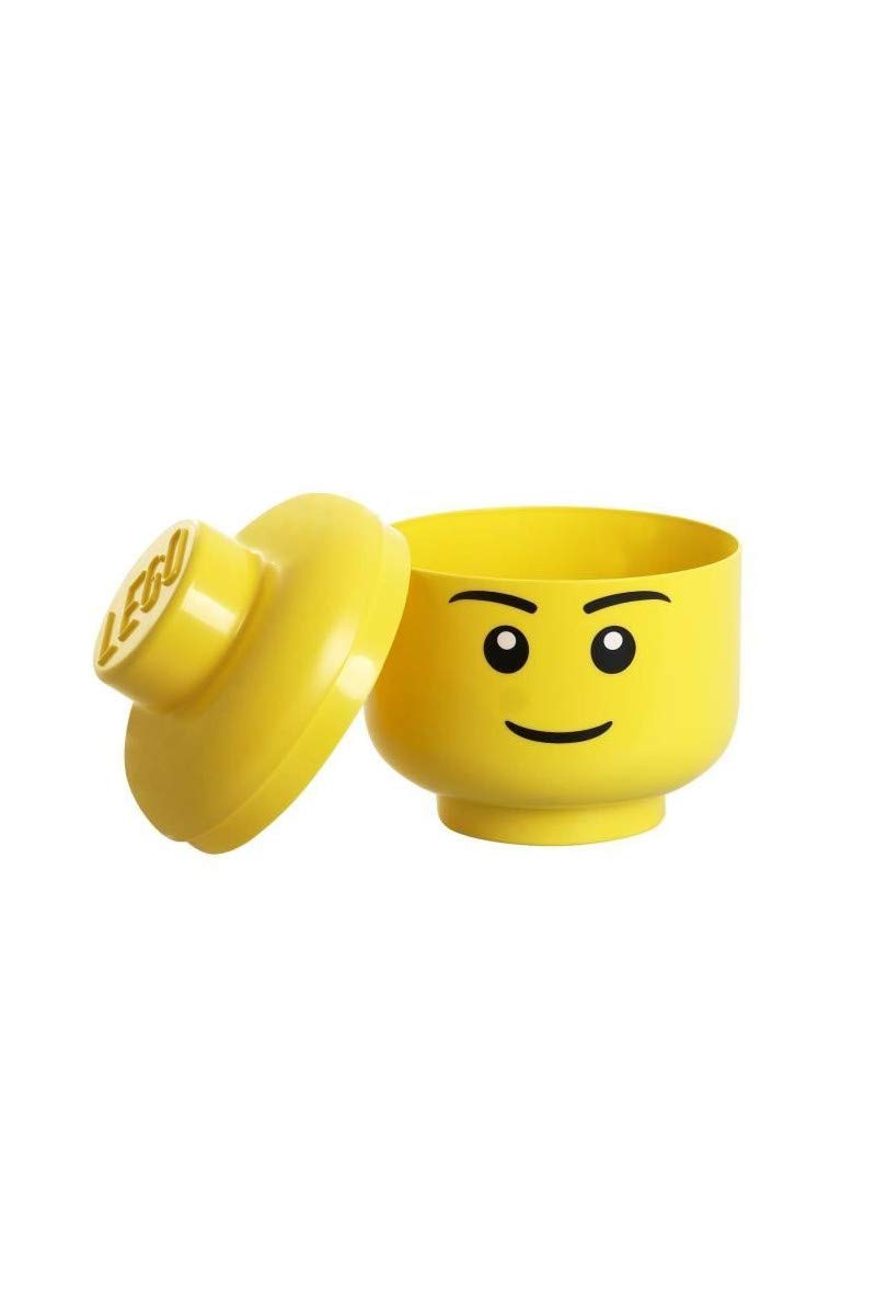 LEGO Room Copenhagen storage head in playroom use shows versatile toy and clothing tidying.