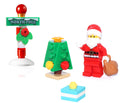 LEGO Santa Claus minifigure with north pole stand inspires festive storytelling.