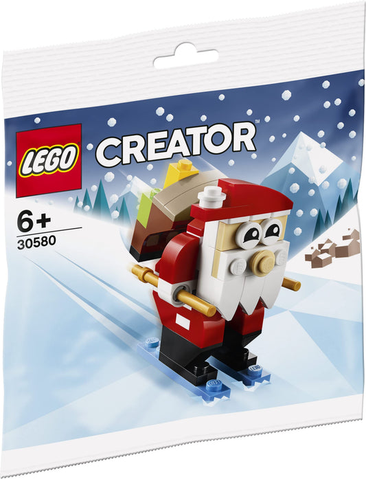 LEGO Santa Claus with toy sack ready for cozy holiday scenes.