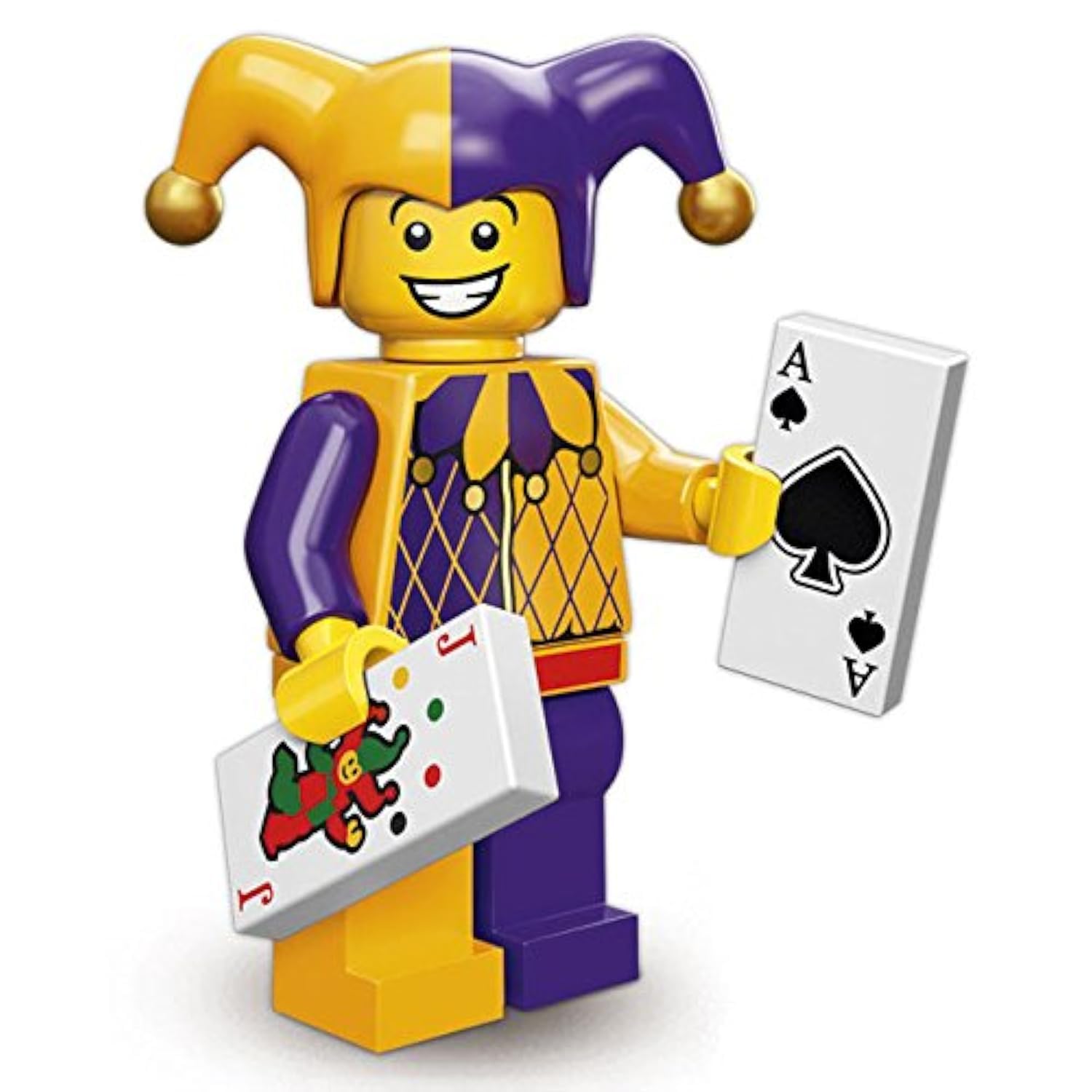 LEGO Series 12 Jester minifigure with bell hat, ideal for display and imaginative play.