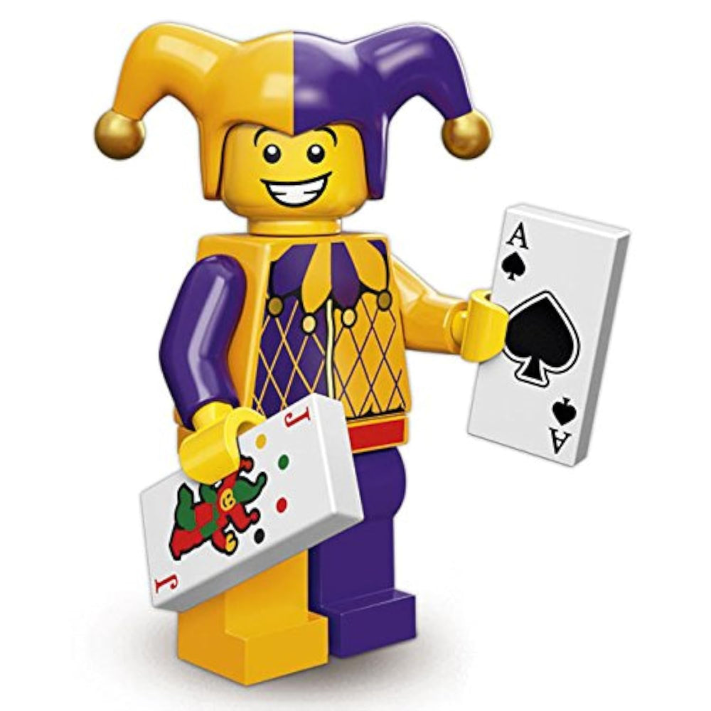 LEGO Series 12 Jester minifigure with bell hat, ideal for display and imaginative play.
