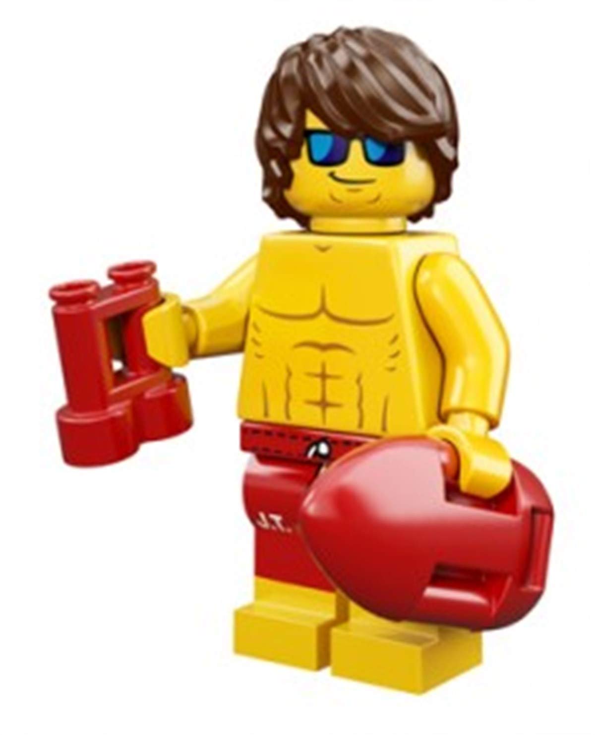 LEGO Series 12 Lifeguard Guy minifigure with accessories for display and imaginative play.