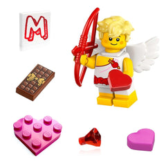 LEGO Cupid minifigure with bow and arrow and heart, ideal Valentine’s day collectible for imaginative play.