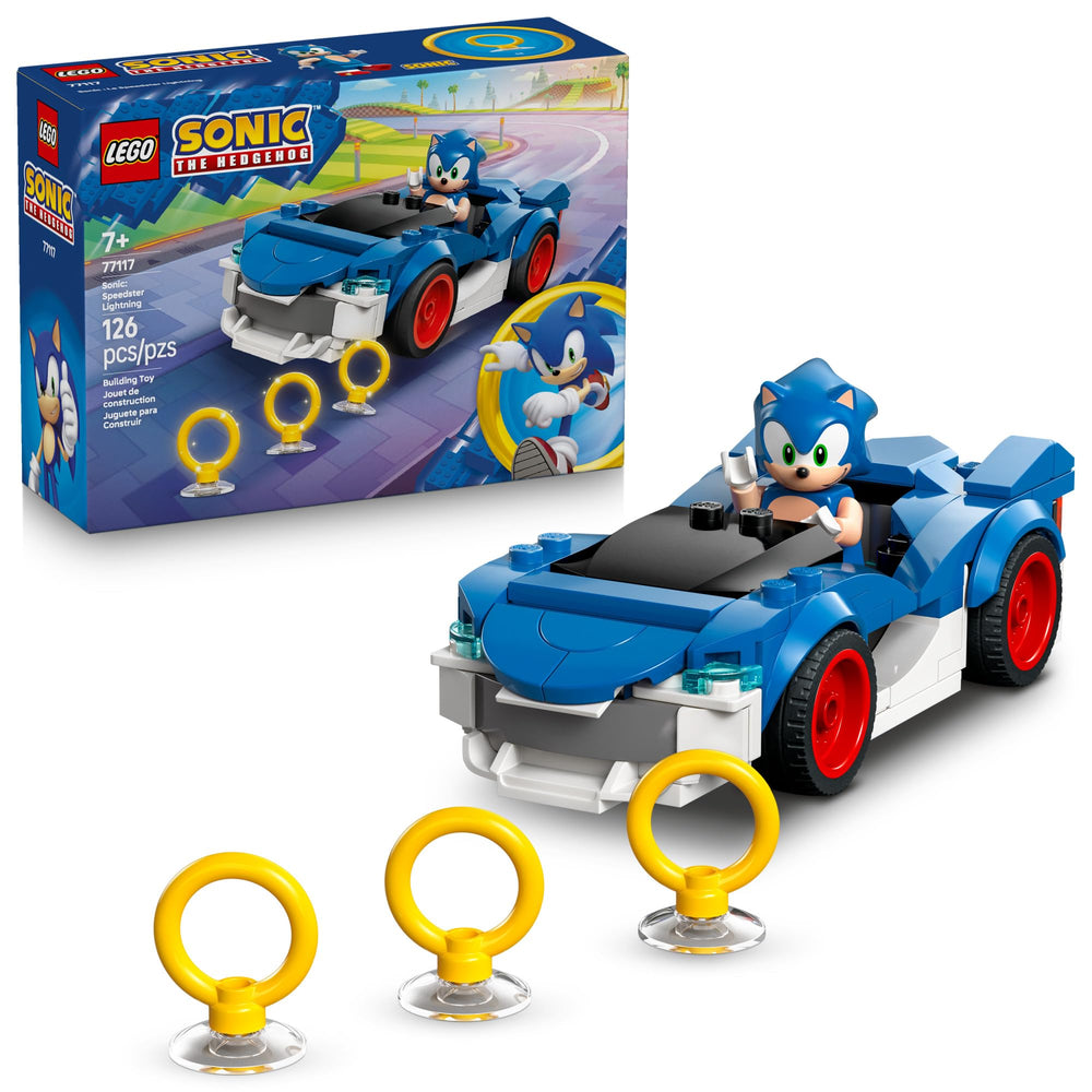 LEGO Sonic Speedster Lightning car blue and white for action-packed play.