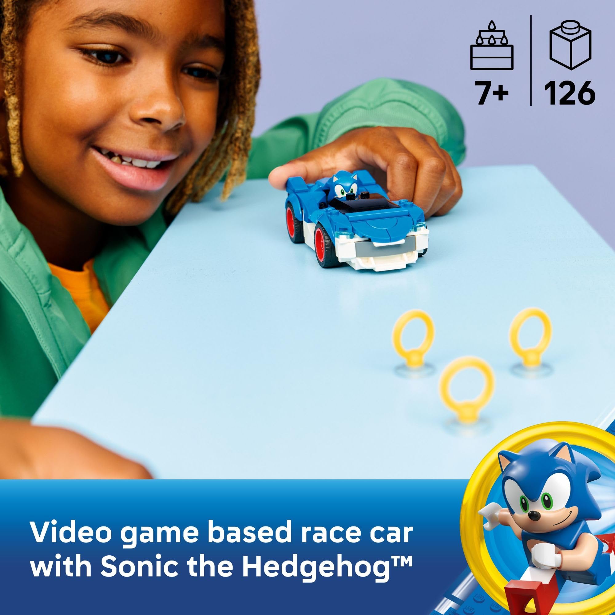 LEGO Sonic Speedster Lightning car wheels with red rims for fast racing.