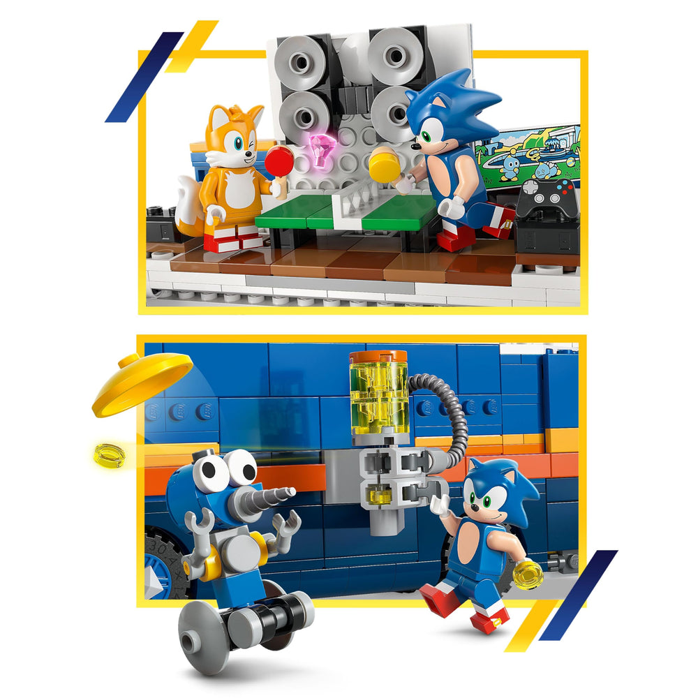 LEGO Sonic Team Command Truck launch feature to send Tails on ATV chase during play.