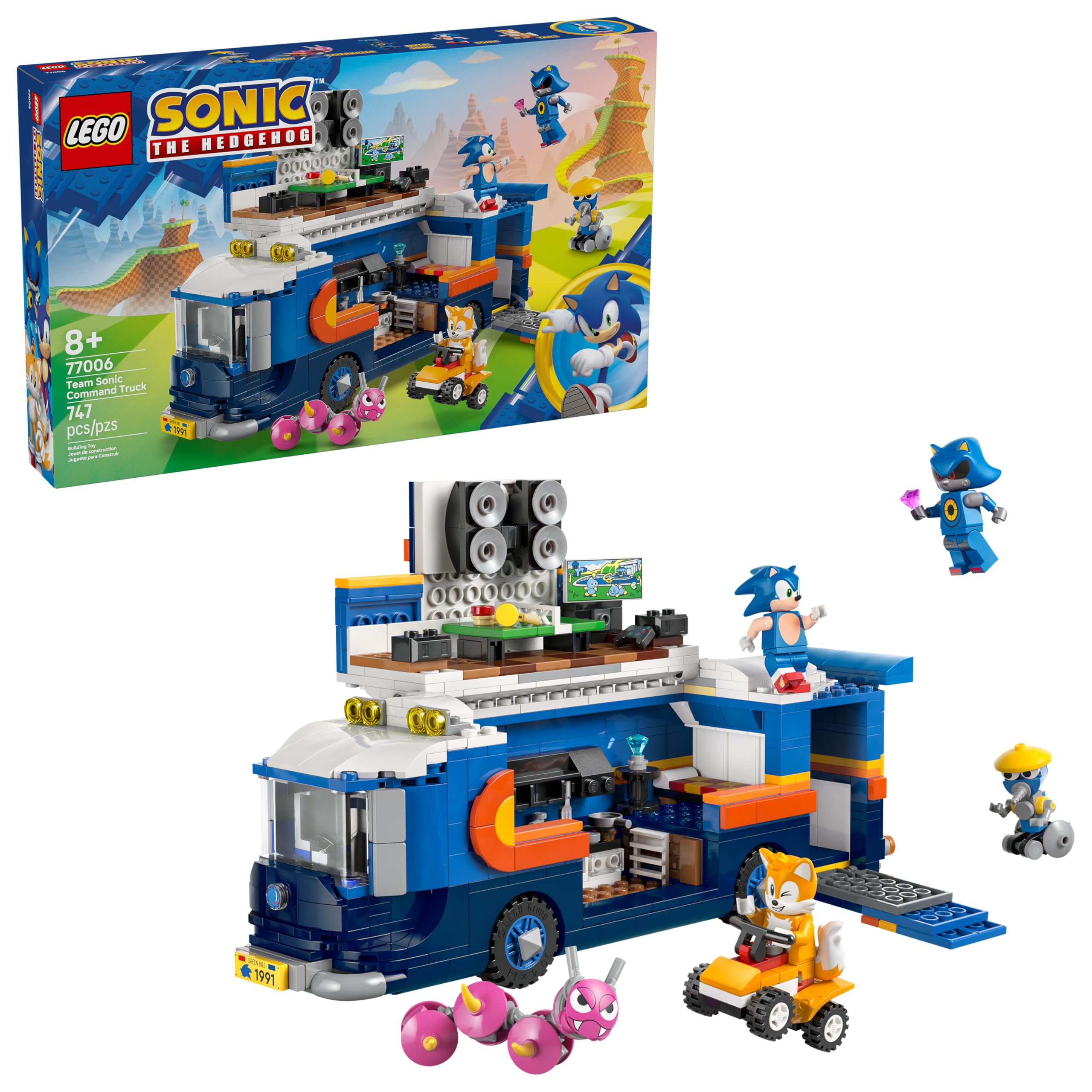 LEGO Sonic Team Command Truck with removable front cabin for two minifigures, imaginative play.