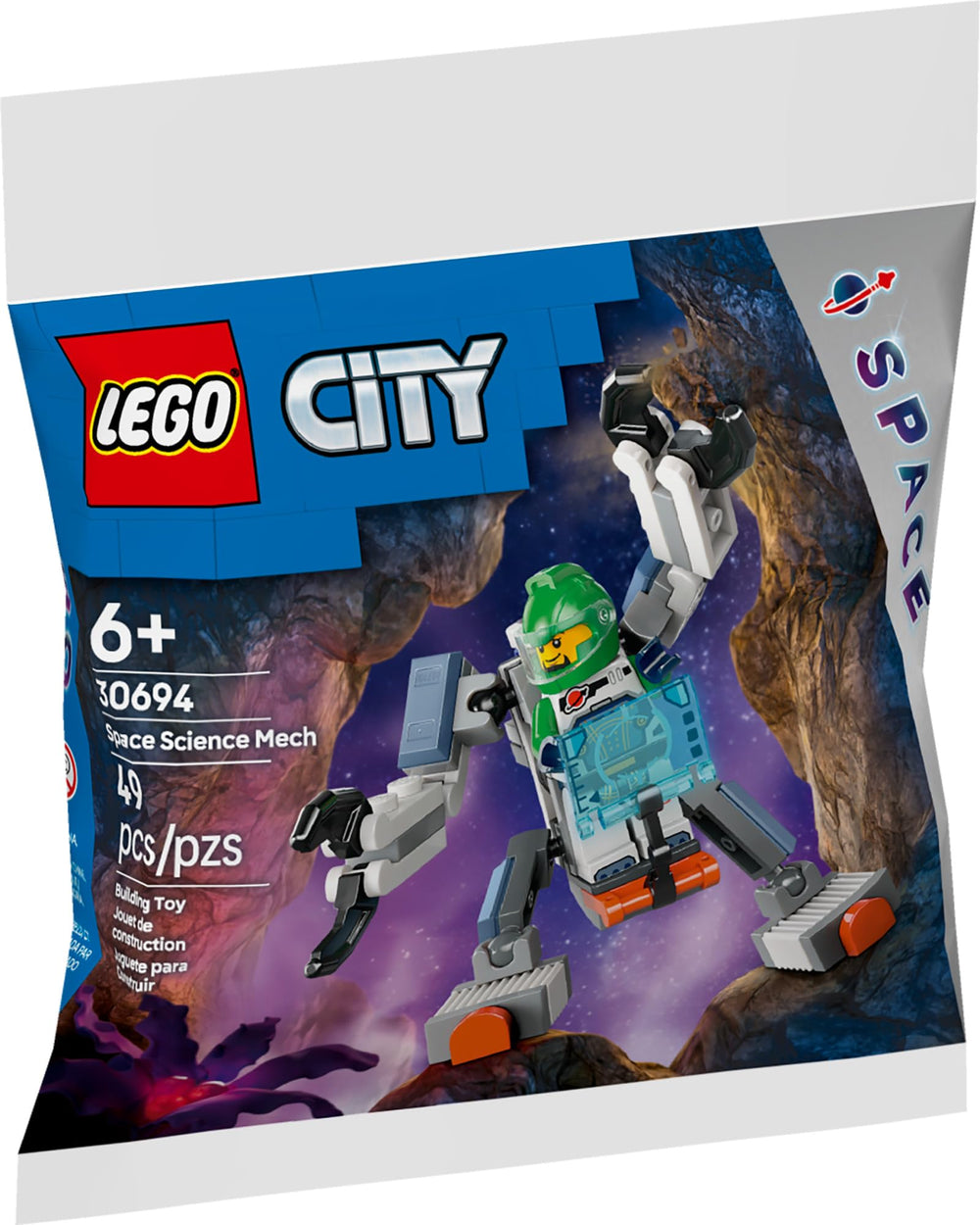 LEGO Space Science Mech 30694 front view with stable wide feet for planet terrain