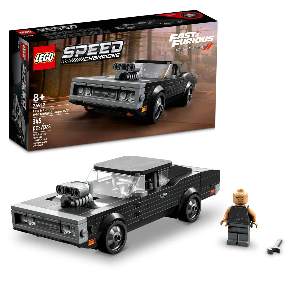 LEGO Speed Champions 1970 Dodge Charger R/T front view for display-ready realism.