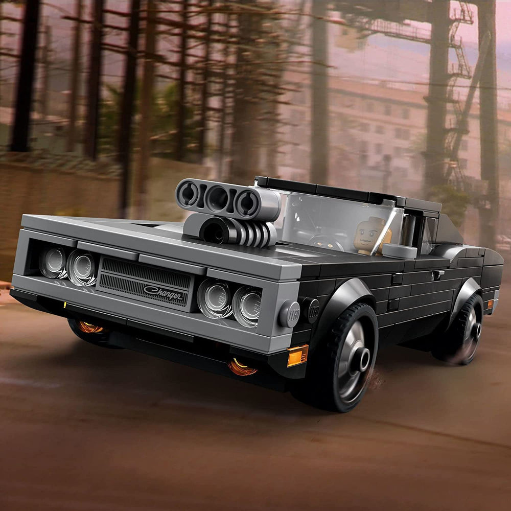 LEGO Speed Champions 1970 Dodge Charger R/T rear view suited for shelf display.