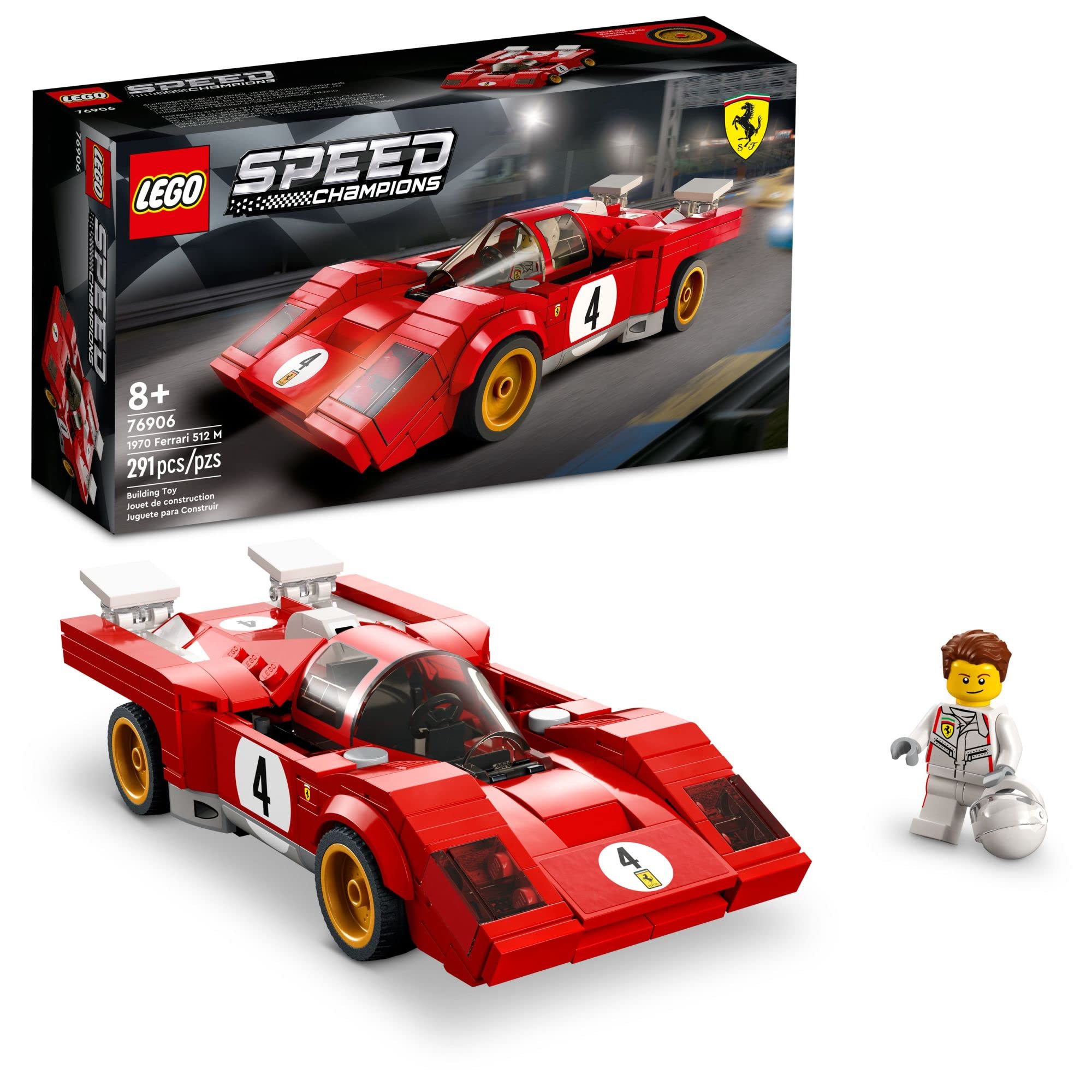 LEGO Speed Champions 1970 Ferrari 512 M front view shows bold red color and precise proportions