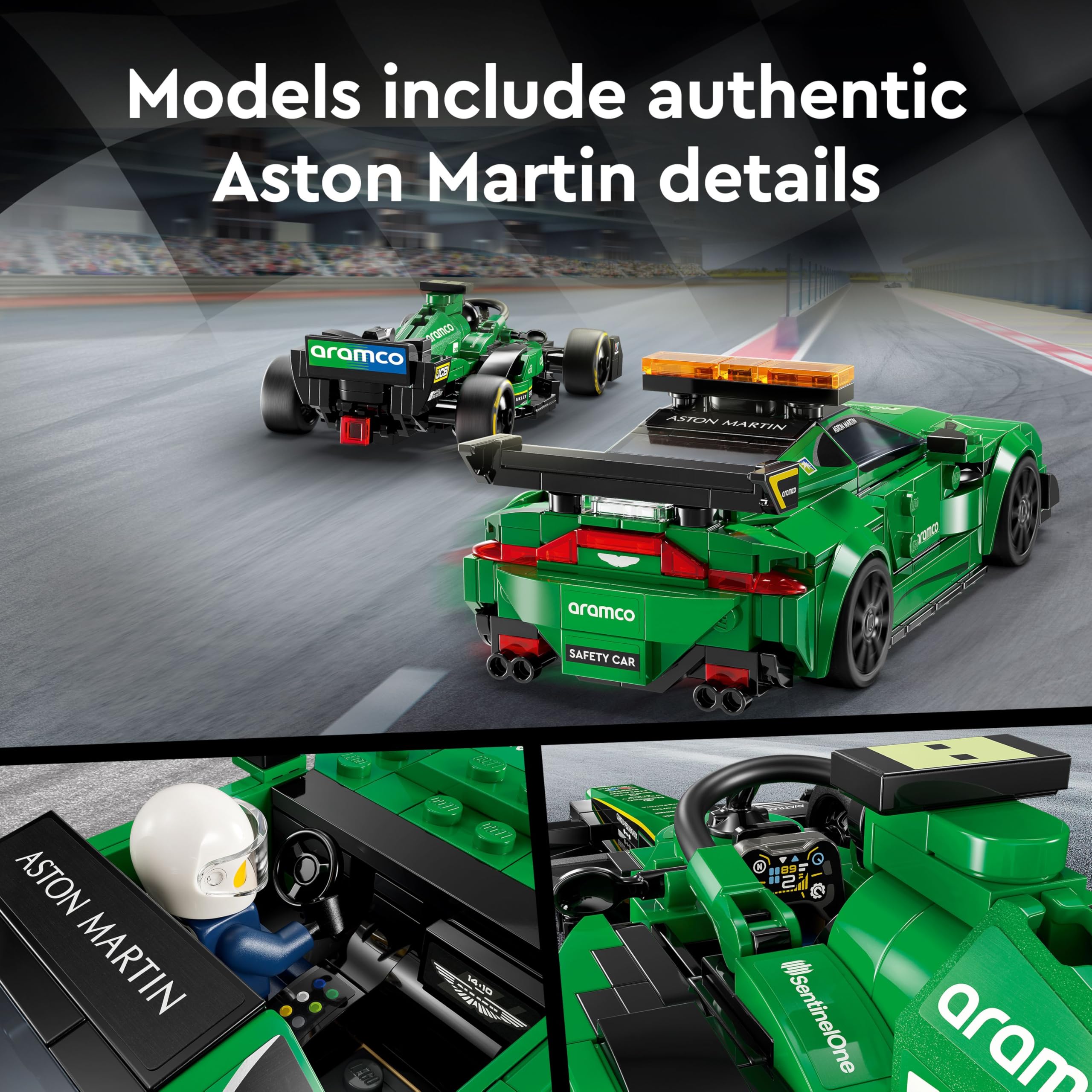LEGO Speed Champions AMR23 detailed-parts close-up for build experience