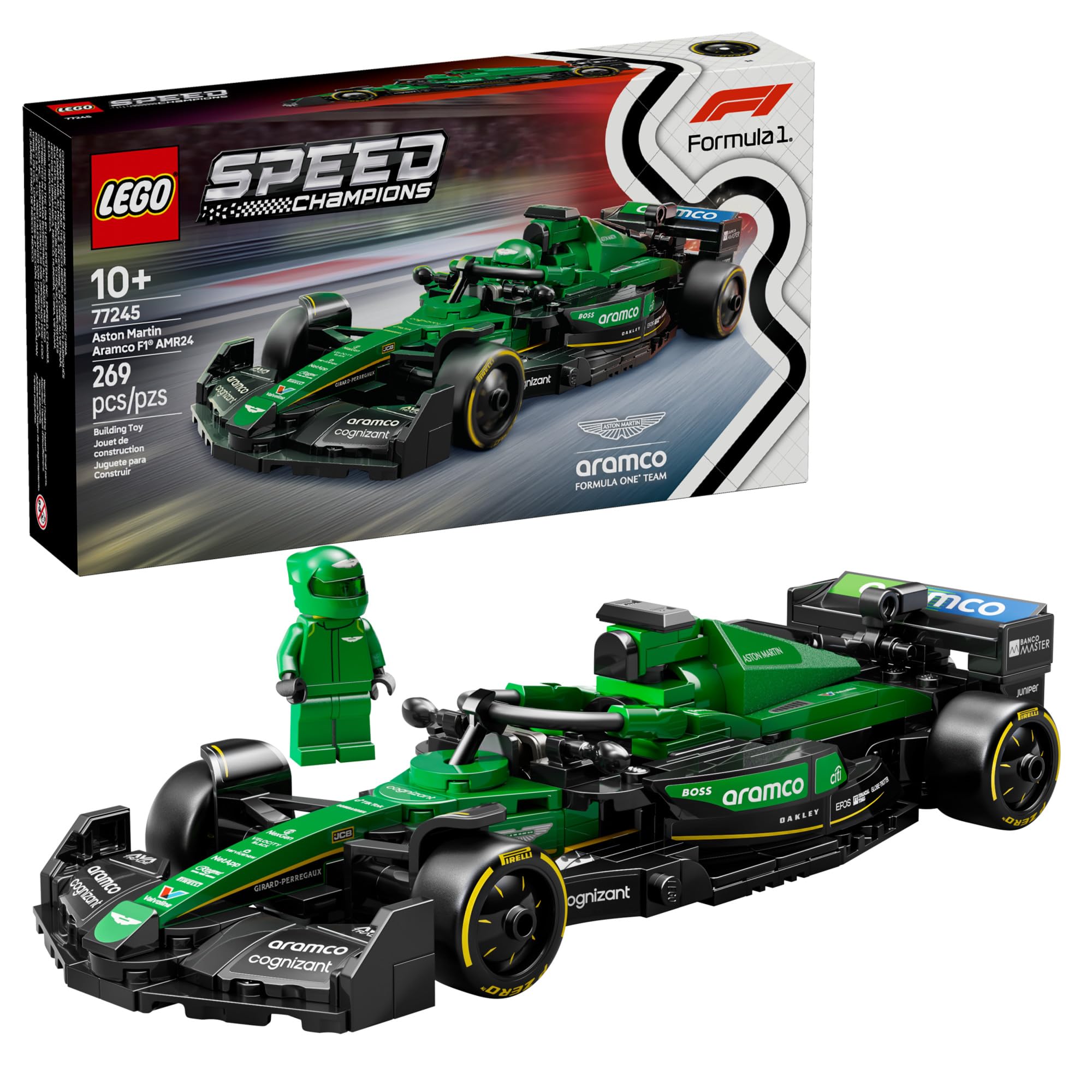 LEGO Speed Champions Aston Martin Aramco F1 AMR24 rear wing detail for authentic display