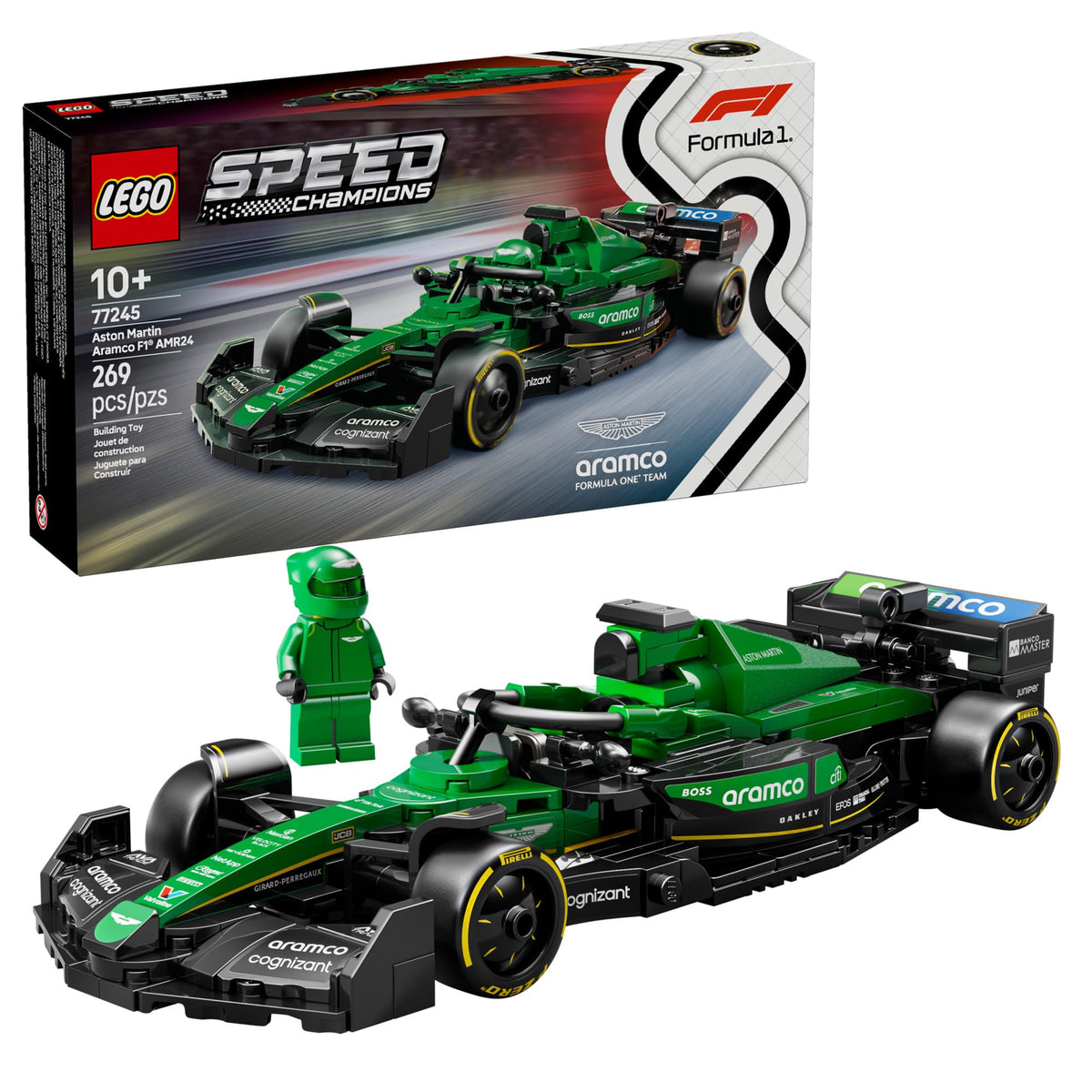 LEGO Speed Champions Aston Martin Aramco F1 AMR24 rear wing detail for authentic display