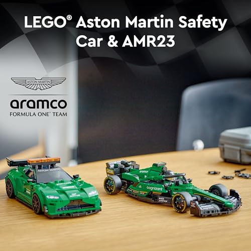 LEGO Speed Champions Aston Martin Safety Car detailing highlights authentic color scheme