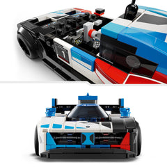 LEGO Speed Champions BMW M Hybrid V8 front view with racing livery.
