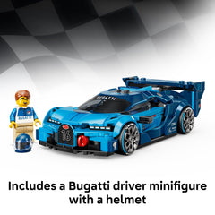 LEGO Speed Champions Bugatti Vision Gran Turismo display-ready model for shelves