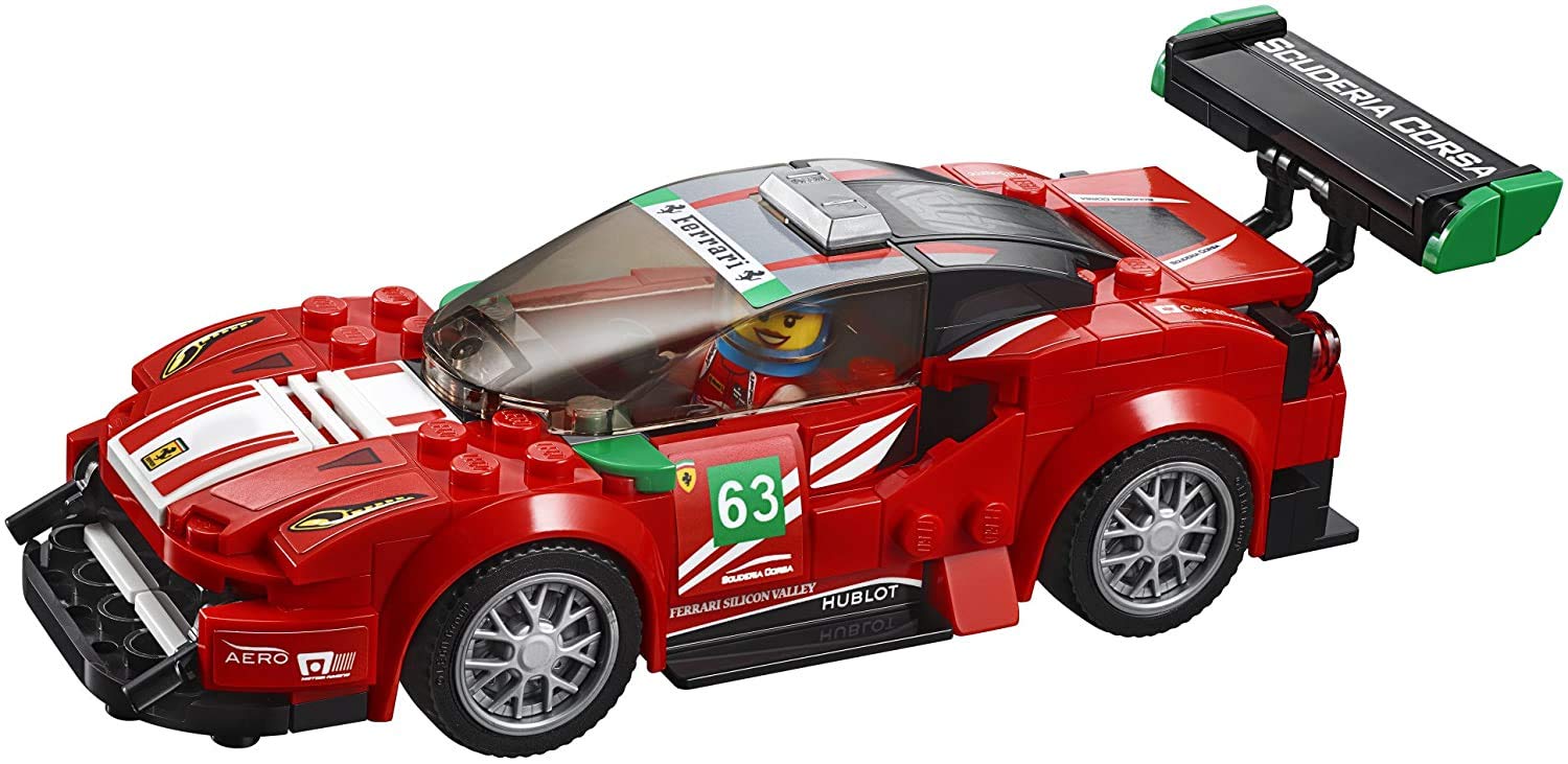 LEGO Speed Champions Ferrari 488 GT3 Scuderia Corsa cockpit close-up for imaginative play